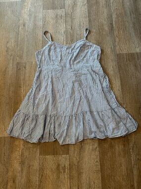 Old Navy Blue and White Striped Mini Dress with Ruffle Detail XXL Coastal Preppy